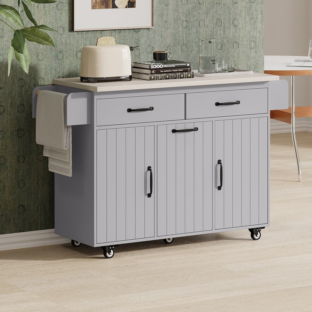 Helim MDF Kitchen Island with Trash Can Storage Cabinet(51-in x21-in x35-in)