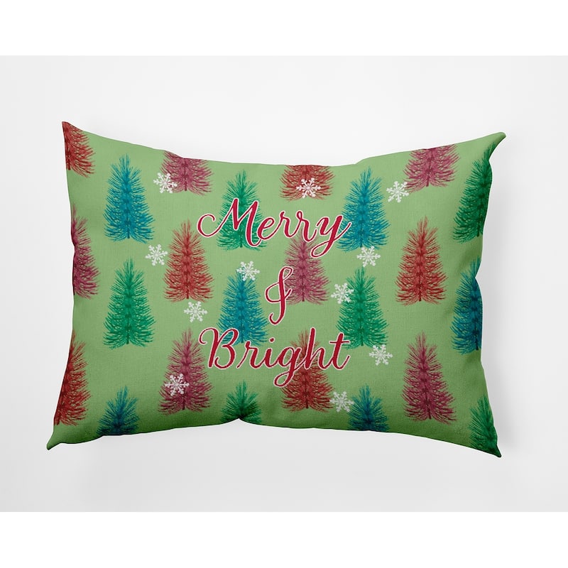 Merry and Bright Christmas Accent Pillow - 14" x 20" - Light Green