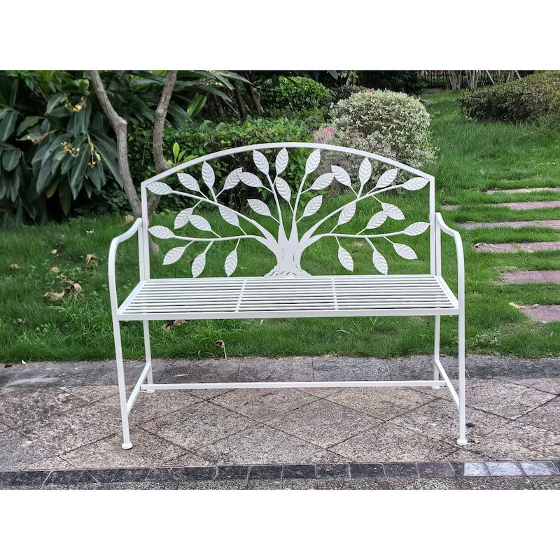 Tree Pattern Backrest Outdoor Garden Bench - 42" - White