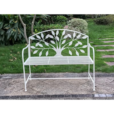 Tree Pattern Backrest Outdoor Garden Bench - 42" - White