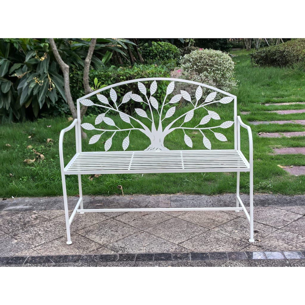 Tree Pattern Backrest Outdoor Garden Bench - 42" - White