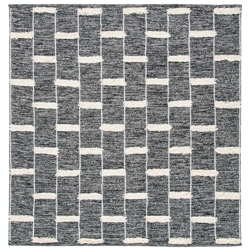 SAFAVIEH Handmade Striped Kilim Kizzy Modern Cotton Rug - - 7' Square - Black/Ivory