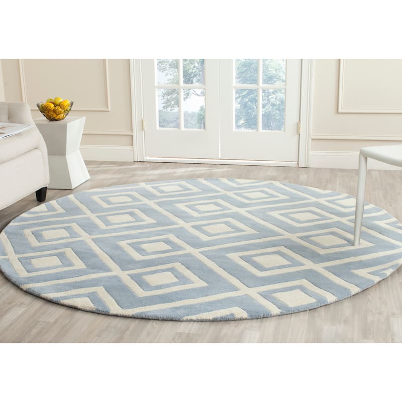 SAFAVIEH Handmade Chatham Evda Modern Moroccan Wool Rug - 7' Round - Blue/Ivory