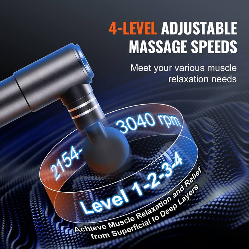 Massage Gun Deep Tissue for Pain Relief, Muscle Relaxation - with 8 Speed Levels & 6 Massage Heads