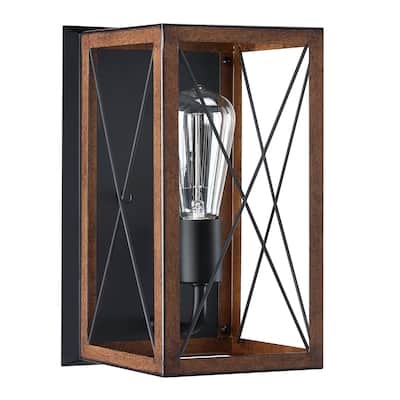 1 Light Industrial Style Metal Matte Black Wall Sconce - N/A
