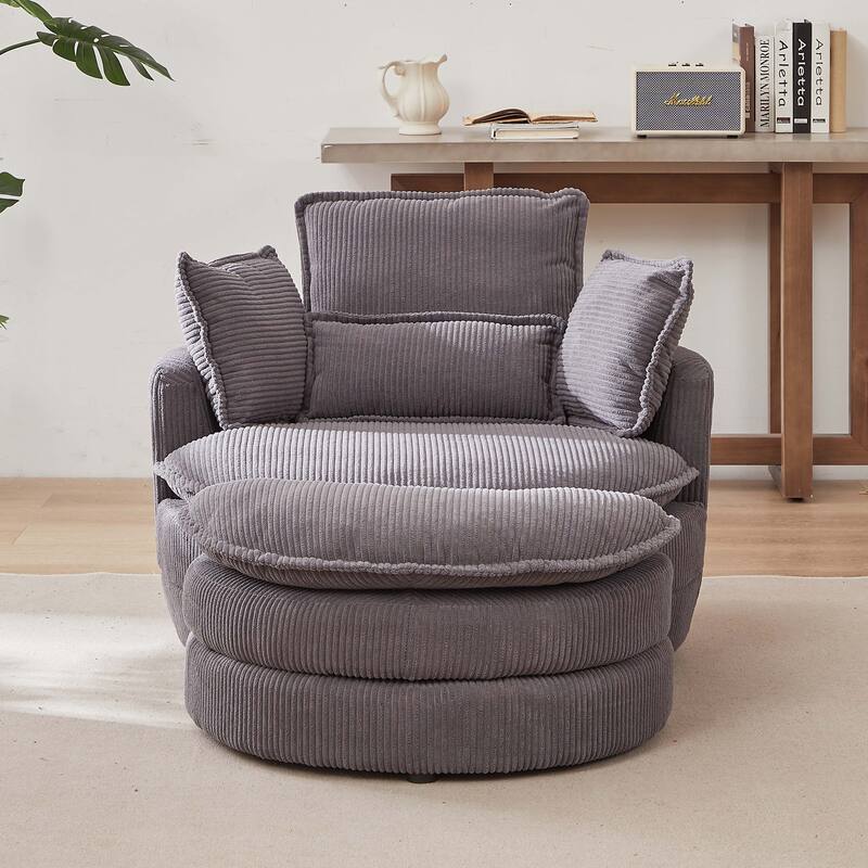 Swivel Chair with Moon Storage Ottoman for Living Room