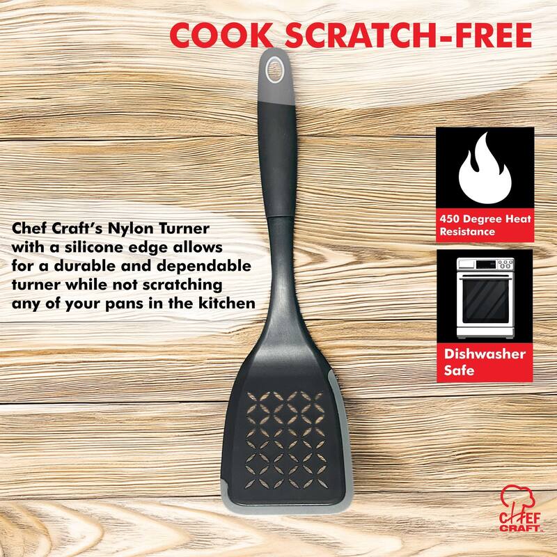 Chef Craft 12-inch Nylon Slotted Turner Spatula with Silicone Edge