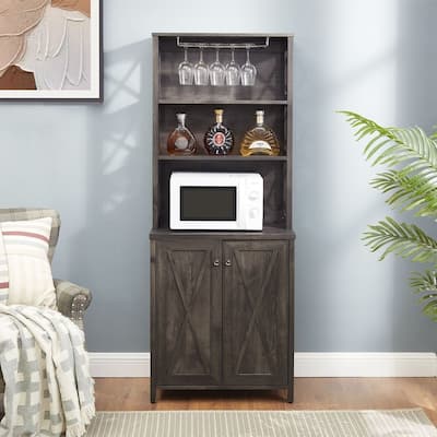 Farmhouse Bar Cabinet with Wine Rack and Door
