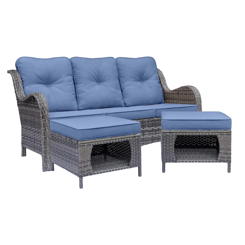 Gray Wicker Rattan Outdoor Patio Furniture Set Swivel Chair with Cushion