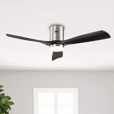 52" 3 Blade Flush Mount Ceiling Fans with LED Light Remote Control - 52 inch