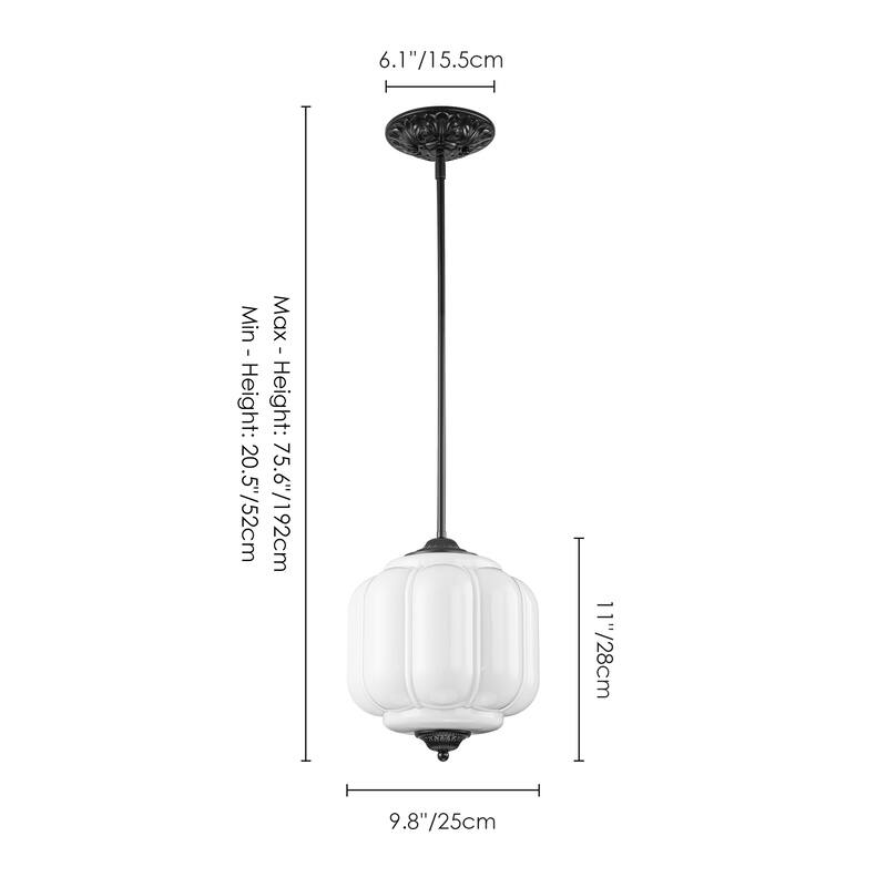 1-Light Antique Brass/Matte Black Pumpkin Shaped Flush Mount Ceiling Light/Pendant Light with Milk/Green Glass for Dining Room