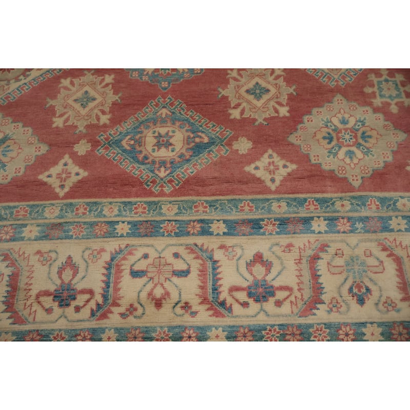 Hand Knotted Oriental 100% Wool Carpet Traditional Geometric Pink Kazak Area Rug - 11' 3'' X 8' 6''