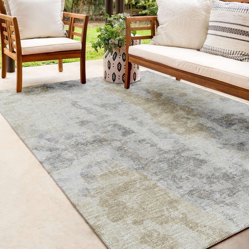 Indoor/ Outdoor Accord Abstract Polyester Washable Rug New