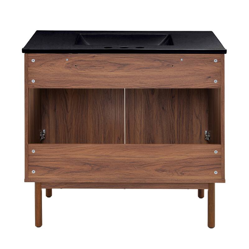 Classe 36 In. Brown Oak Bathroom Vanity With Black, 3-Hole Ceramic Sink Top