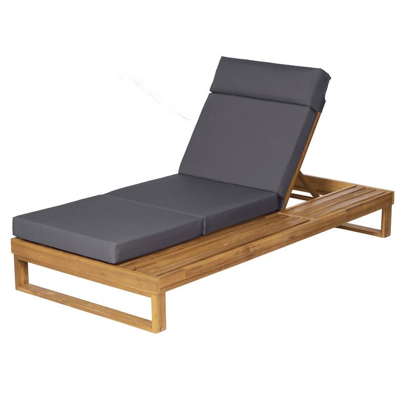 Christopher Knight Home - Modern Outdoor Acacia Wood Chaise Lounge with 4-Position Adjustable Backrest & 4-Fold Cushion
