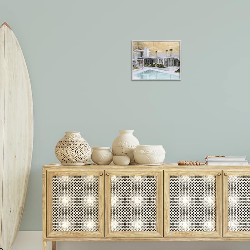 Stupell Chic Tropical Pool Yard Framed Giclee Art Design By Michael Willett