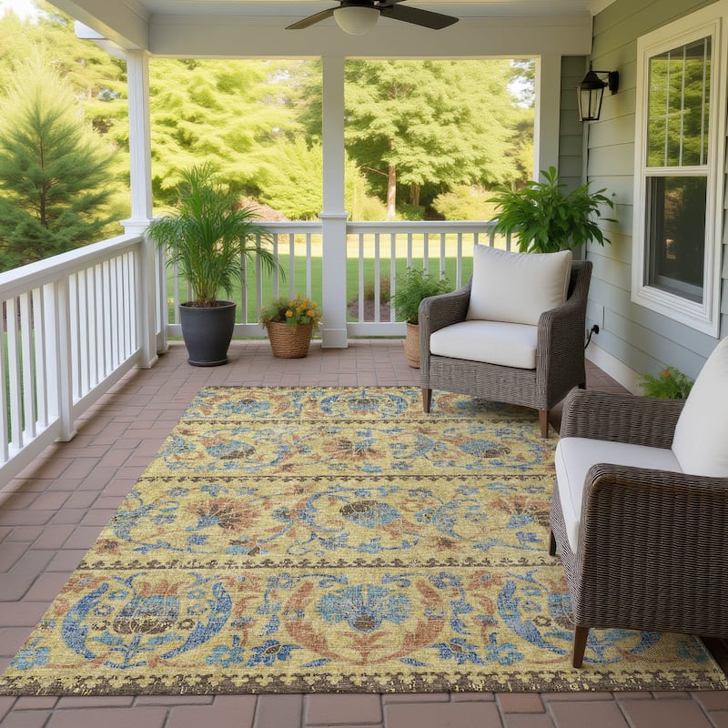 Machine Washable Indoor/ Outdoor Global Alix Chantille Rug - Gold - 8' x 10'