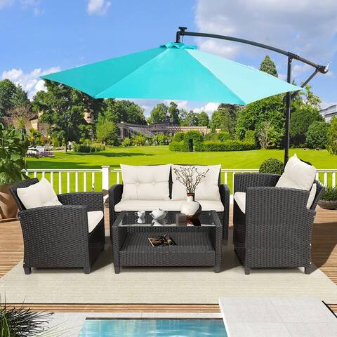 10FT Patio Offset Lighted Hanging Cantilever Umbrella for Backyard,Poolside, Garden and Lawn