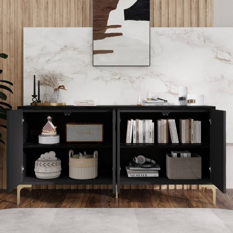 59.84" Carved Sideboard Buffet Cabinet with Press-to-Open Design for Dining Room or Living Room