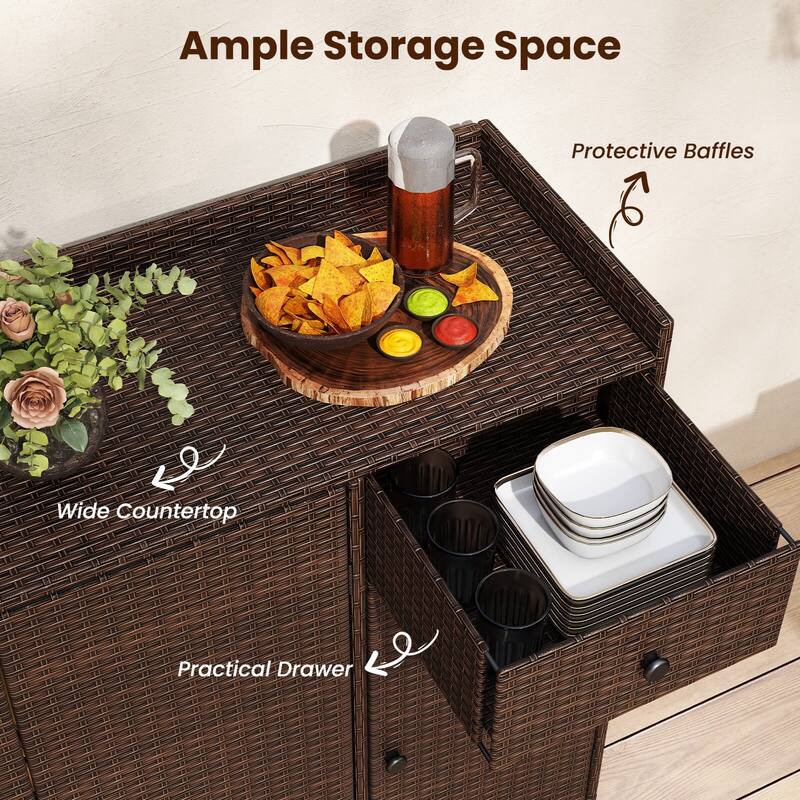 Costway Outdoor PE Wicker Storage Cabinet with 3 Doors Adjustable - See Details