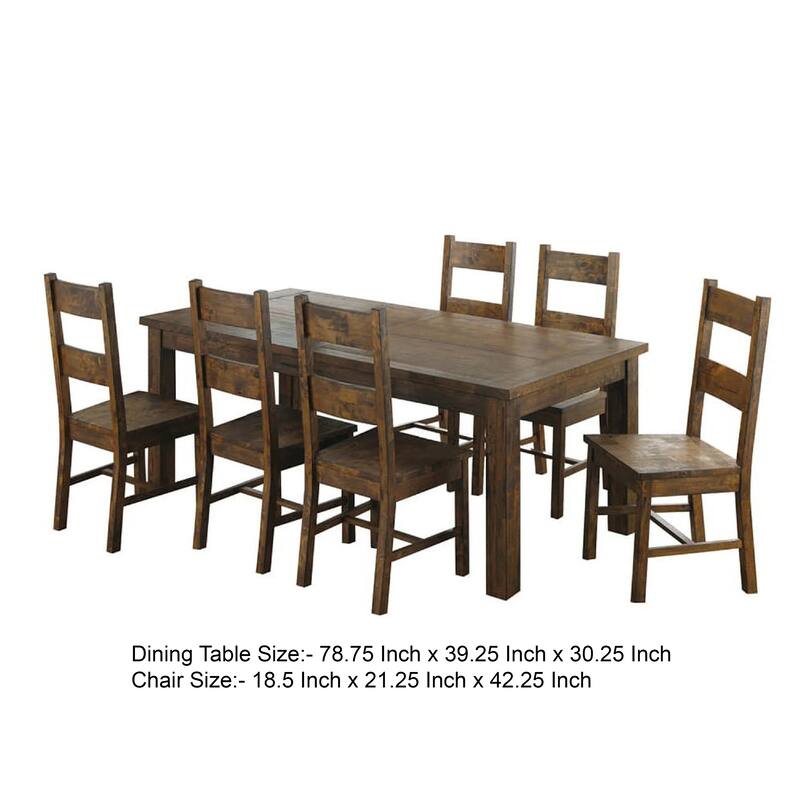 Caly 7pc Rectangular Dining Table Set, 6 Ladderback Side Chairs, Rustic Golden Brown