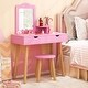 preview thumbnail 6 of 10, Pink Kid Vanity Table Chair Set with Mirror and 2 Large Storage Drawers Perfect for Holiday Gift - 28" x 13" x 39" (L x W x H)