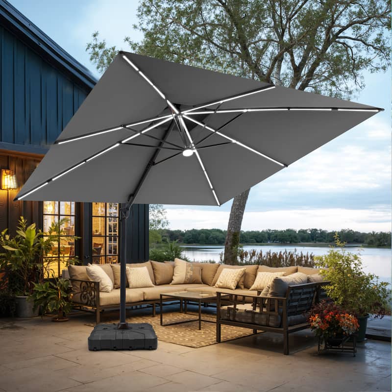 11 FT Square Outdoor Patio Cantilever Umbrella with Solar Lights All-Weather Wheeled Base Double Canopy 360 Rotation Tilt - On Sale - Overstock - 43572127 11 FT Square Outdoor Patio Cantilever Umbrella with Solar Lights All-Weather Wheeled Base Double Canopy 360 Rotation Tilt - On Sale - Overstock - 43572127