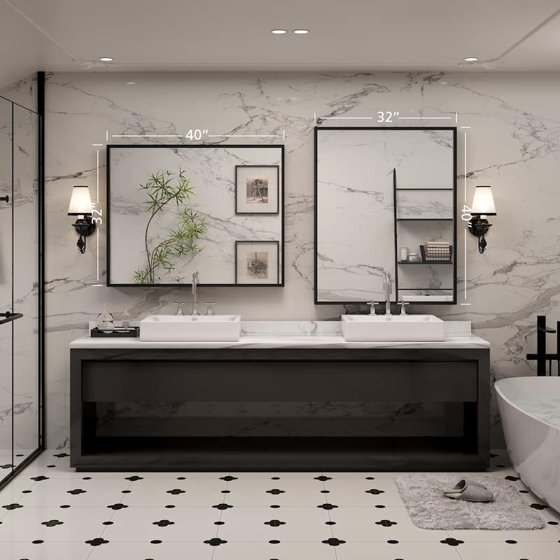 Tempered Glass and Metal Framed French Cleat Mounted Wall Bathroom / Vanity Mirror