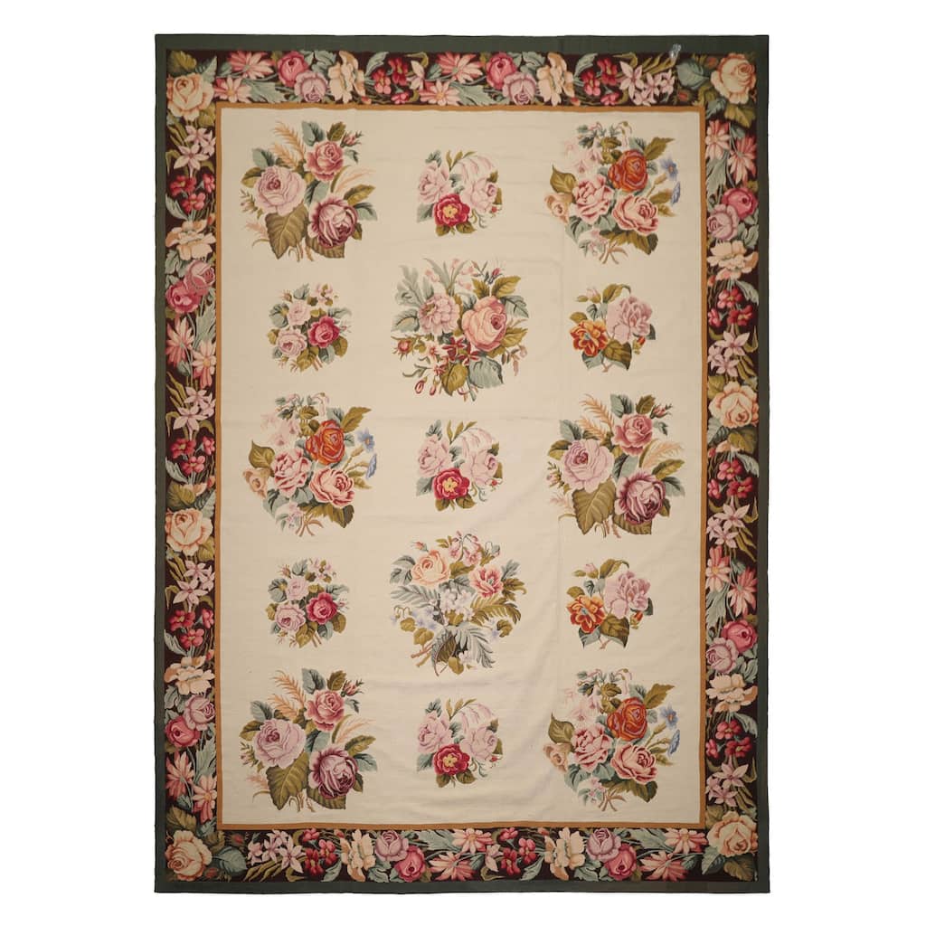 9x12'6'' Hand Woven Wool Ivory French Aubusson European Classic Rug - 9' x 12' 6''