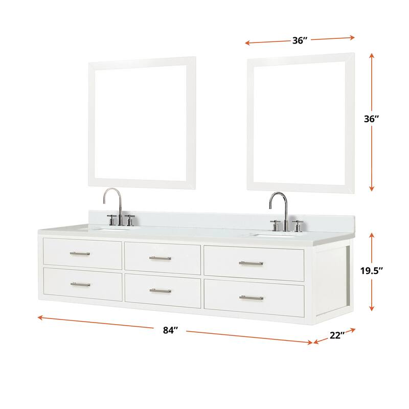 Castor 60 in W x 22 in D Black Double Bath Vanity, White Quartz Top, Faucet Set, and 28 in Mirrors