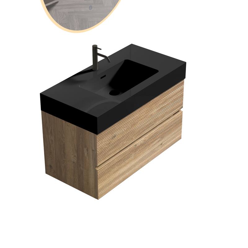 GDFStudio - Grace Wall-Mounted Bathroom Vanity with Engineered Quartz Sink & Soft Close Drawers, without Drainage and Faucet