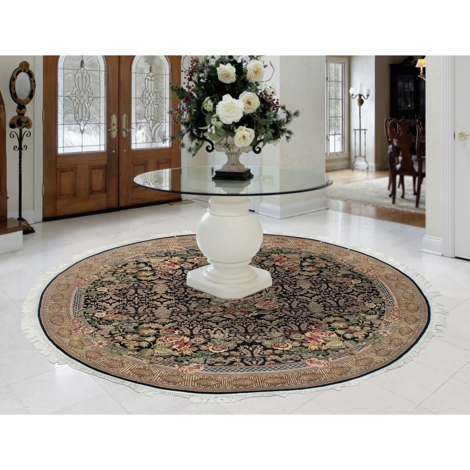 Noori Rug Pak-Persian Kashan Black/Ivory Round Rug 6'4 x 6'5 Noori Rug Pak-Persian Kashan Black/Ivory Round Rug 6'4 x 6'5