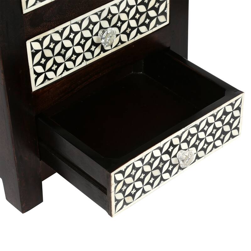 Wooden 3-Drawer Bone-Fitted Nightstand - Classic Storage Bedside Table