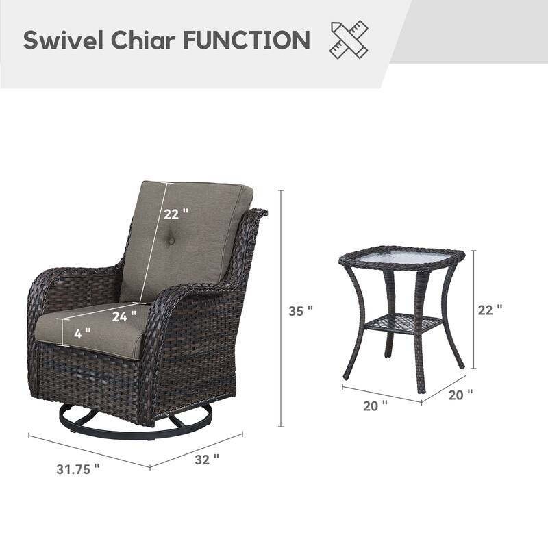 Gymojoy Patio Swivel Rocking Chair Coffee Table Set
