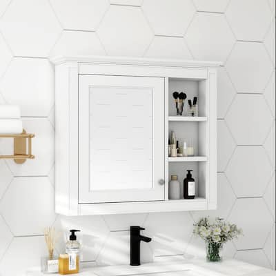 30'' x 28'' Wall Mounted Storage Cabinet for Bathroom,Mirror Cabinet with 3 Open Shelves