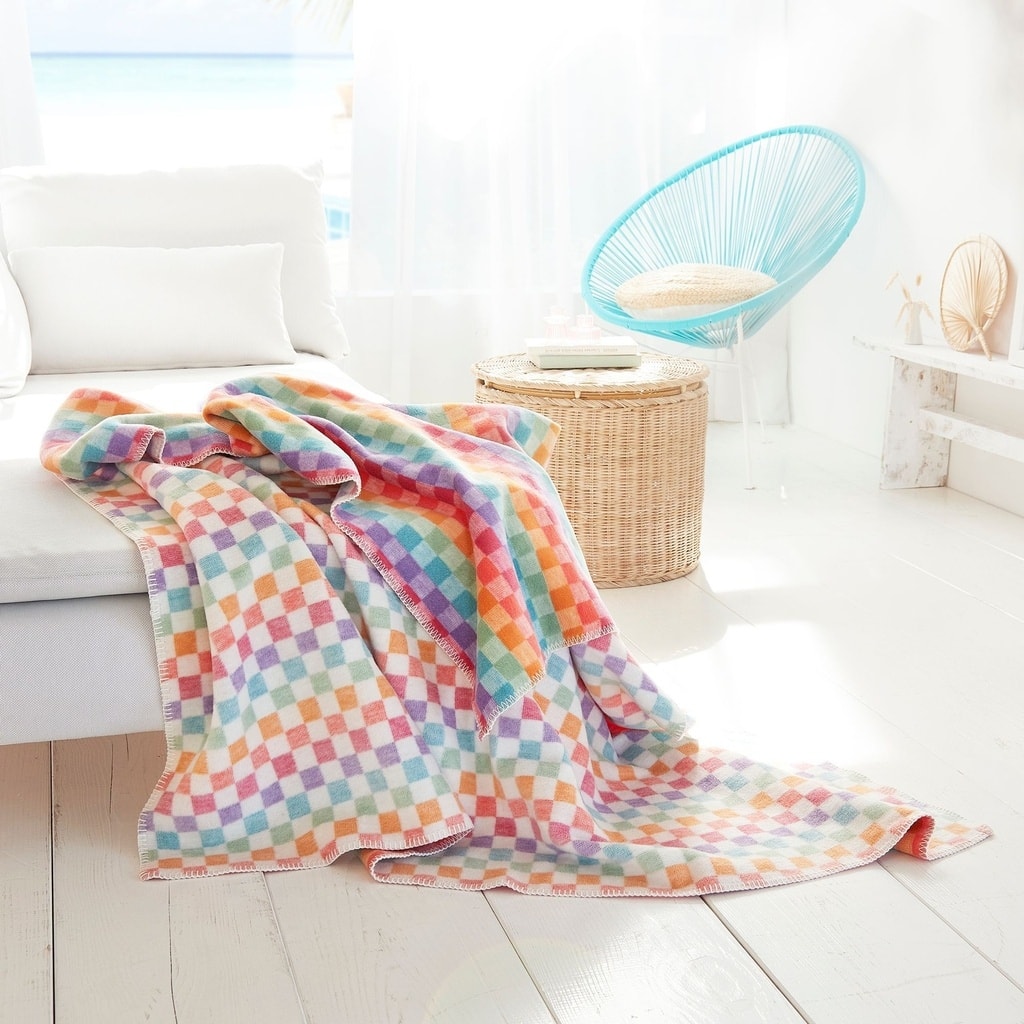 IBENA Happy Rainbow Checkered Throw Blanket 'Hilo'