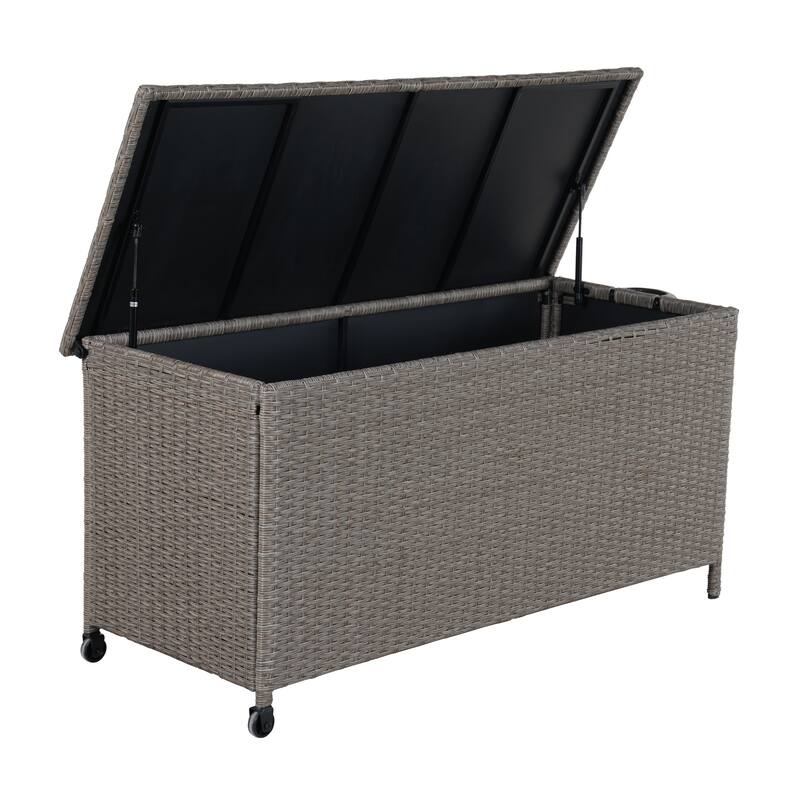 Outdoor Metal Frame Rattan Storage Bench with Wheels
