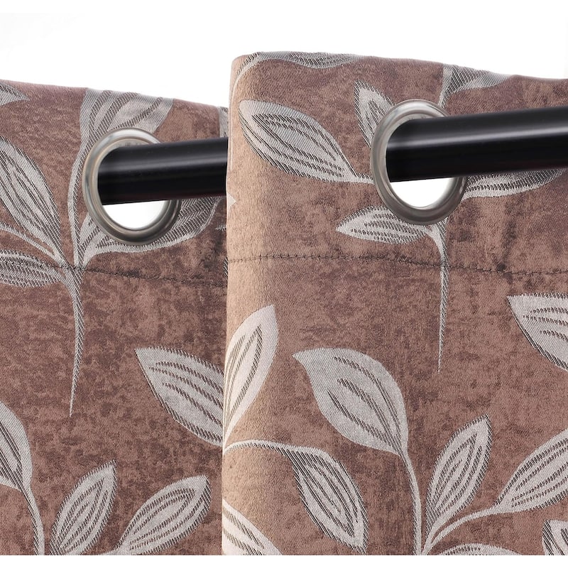 Superior Modern Bohemian Leaves Room Darkening Curtains with Grommets