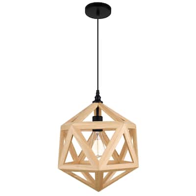 Lante 1 Light Pendant With Black & Wood Finish - Black/Wood