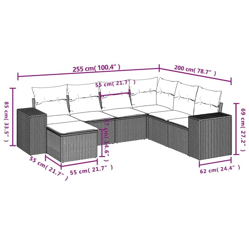 vidaXL Garden Sofa Set Black, Cream White - 24.4 x 32.7 x 27.2