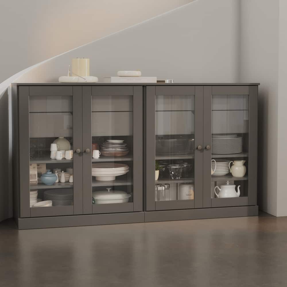 Palace Imports 100% Solid Wood 64" Sideboard with Clear Glass Doors, 4-Drawers and Adjustable Shelves