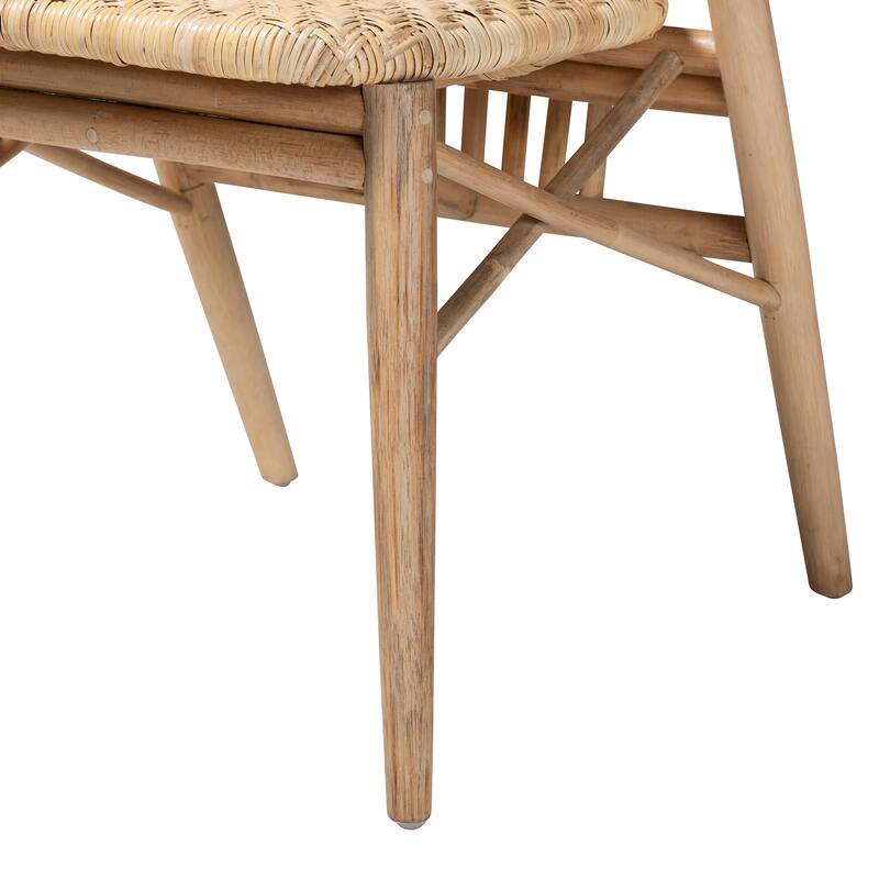 Kobe Mid-Century Modern Natural Brown Finished Wood and Rattan Dining Chair