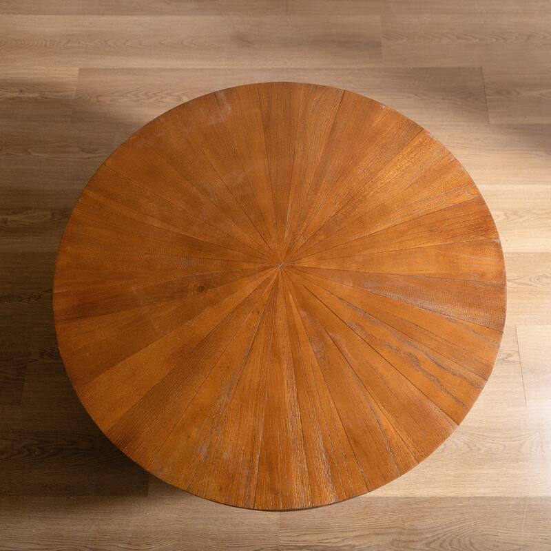 Vintage 31.50" Bucket Shaped Coffee Table with Hidden Storage, Solid Wood Center Table for Office, Living Room