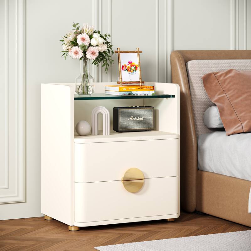 2-Drawer Nightstands with Open Storage Space, Bed Side Table for Bedroom End Table