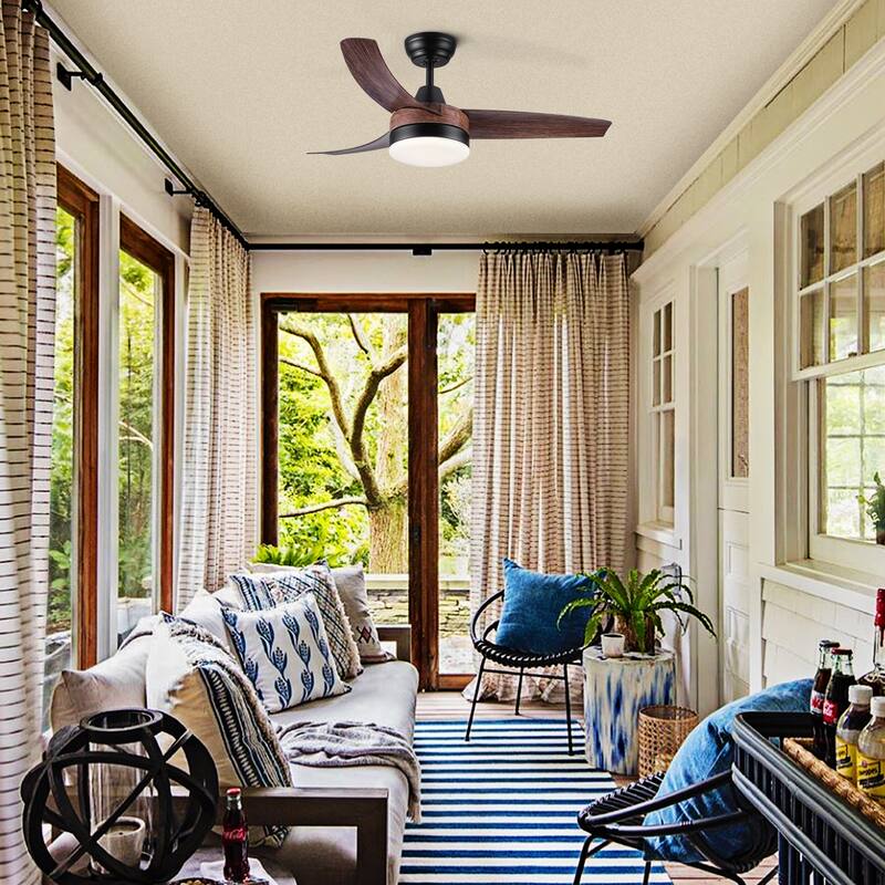 42" YUHAO Farmhouse Rustic LED Ceiling Fan with Brown Wood Grain ABS Blades and Remote Control