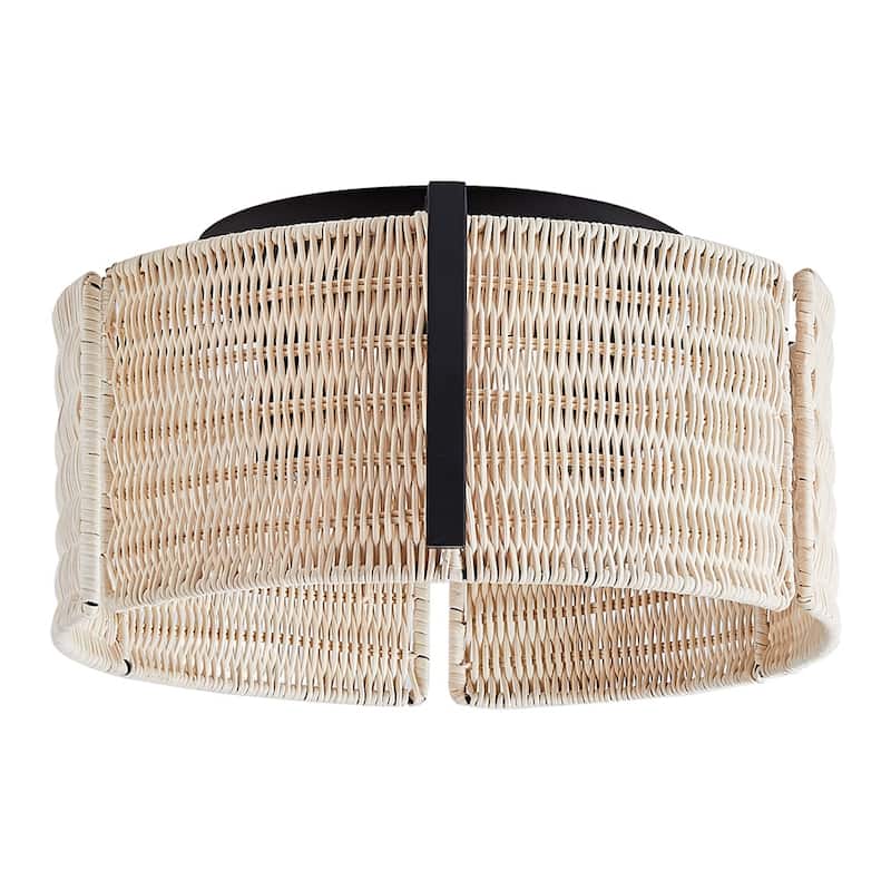 MLiAN 3-Light Natural Rattan Flush Mount Light... - 15"