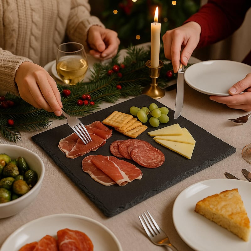 Creative Home Genuine Slate 12" x 12" Square Food, Cheese, Dessert Serving Board, Serving Platter