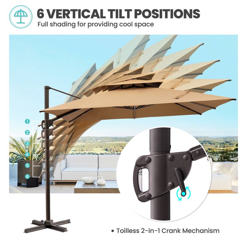 Outdoor Square 360 Degree Rotation Patio Cantilever Offset Umbrella with Base