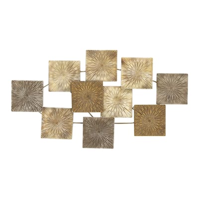 Metal Sunburst Carved Overlapping Square Wall Decor - Gold - Roche River Decor