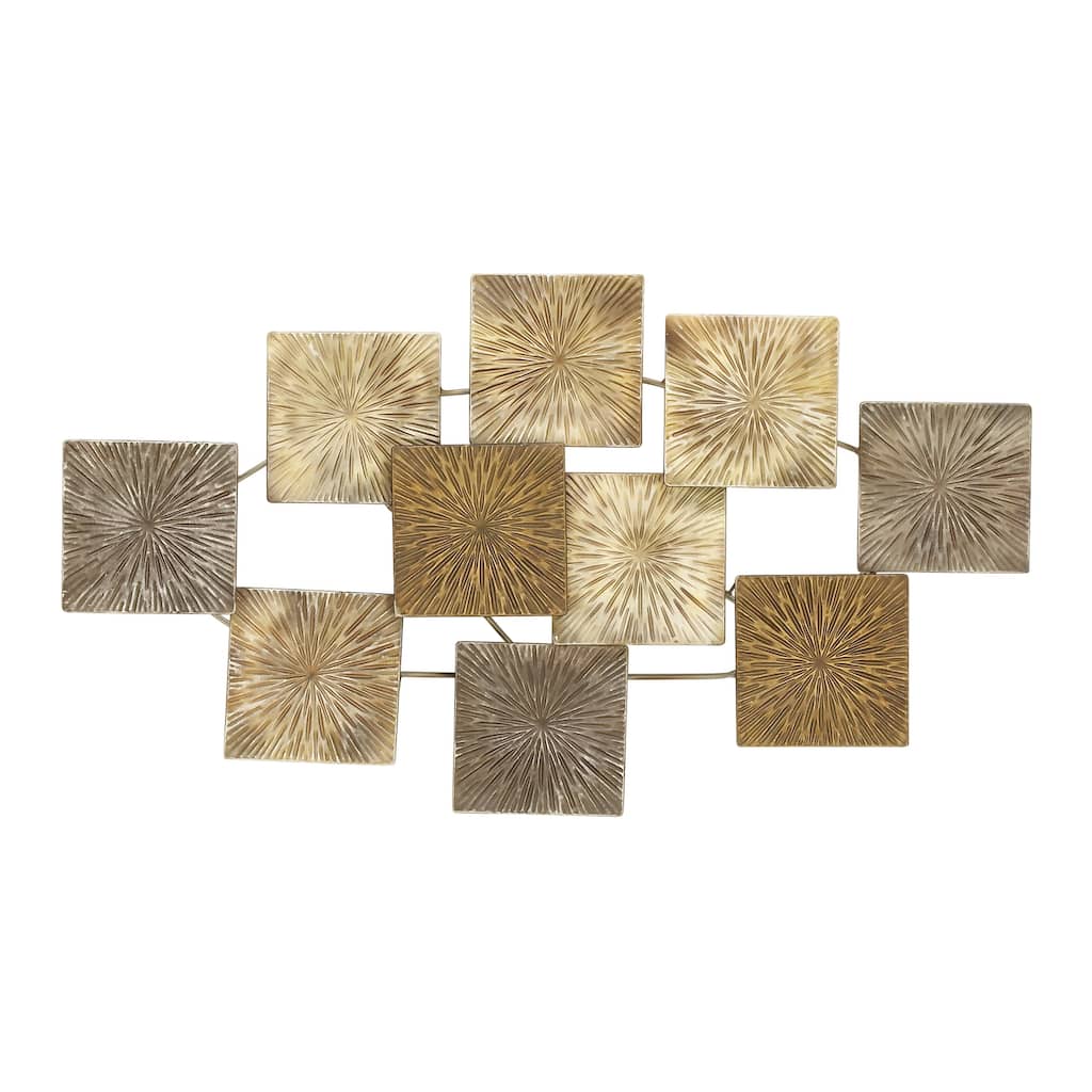 Metal Sunburst Carved Overlapping Square Wall Decor - Gold - Roche River Decor